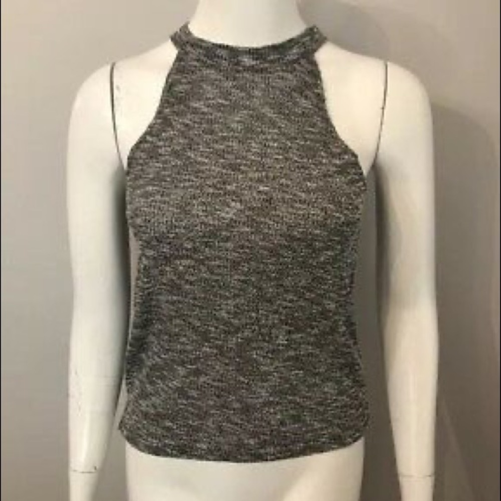 Top Shop High Neck Heather Gray Sleeveless Knit Tank Top Size 10